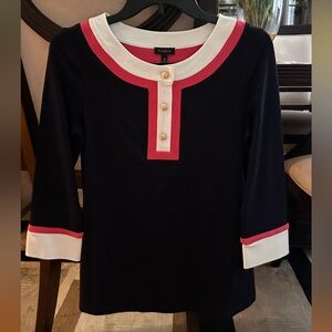 Talbots Navy Top with Pink and White Trim